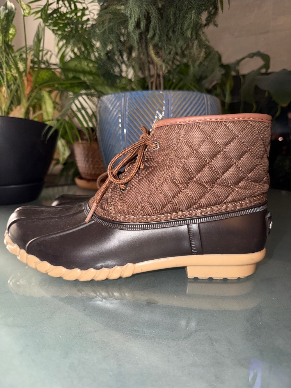 St. John’s Bay Women’s Quilted Duck Boot in Brown and Tan